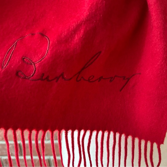 •Burberry Cashmere Large Scarf Embroidered Logo 12”x80”NWOT Made in Scotland - Picture 11 of 11